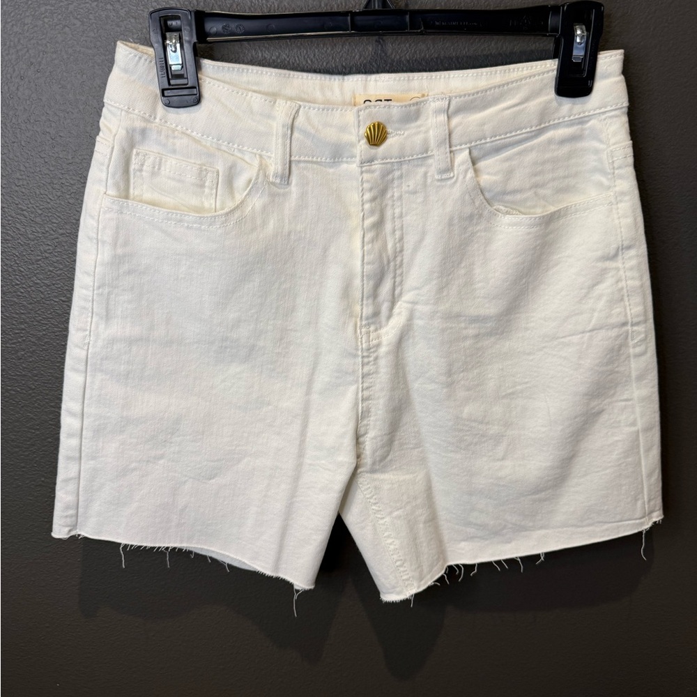 Oat New York White Denim Jean Shorts with Shell Button